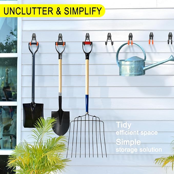 6 Pack Garage Hooks Heavy Duty Storage Organizer Wall Mount Power and Garden Tool Hangers, for Hanging Ladders, Ropes, Hose, Bulk Items