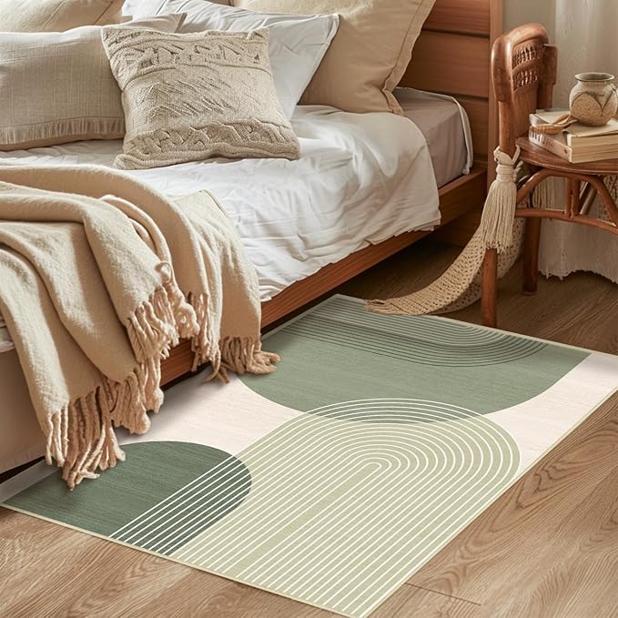Boho Rug 2x3 for Entryway Bohemian Rugs Machine Washable Modern Geometric Non Slip Printed Low Pile Indoor Door Mat Floor Carpet for Bedroom Bathroom Kitchen Laundry,Green