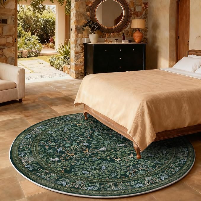 Washable Round Rugs for Bedroom 4ft: Living Room Rug Stain Resistant Non Slip Low Pile Ultra Soft Faux Wool Small Circle Rugs for Kitchen Entryway Dorm Home Office Nursery Bathroom Entrance Indoor