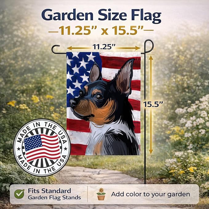 Caroline's Treasures CK6735GF Teddy Roosevelt Terrier American Flag Garden Flag Mailbox Flag Decorative Yard Flag Banner Outside Patio Artwork Yard Flower Beds, Garden Size, Multicolor