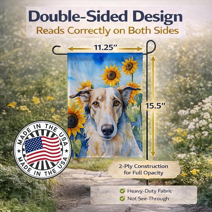 Caroline's Treasures DAC6035GF Borzoi in Sunflowers Garden Flag Mailbox Flag Decorative Yard Flag Banner Outside Patio Artwork Yard Flower Beds, Garden Size, Multicolor