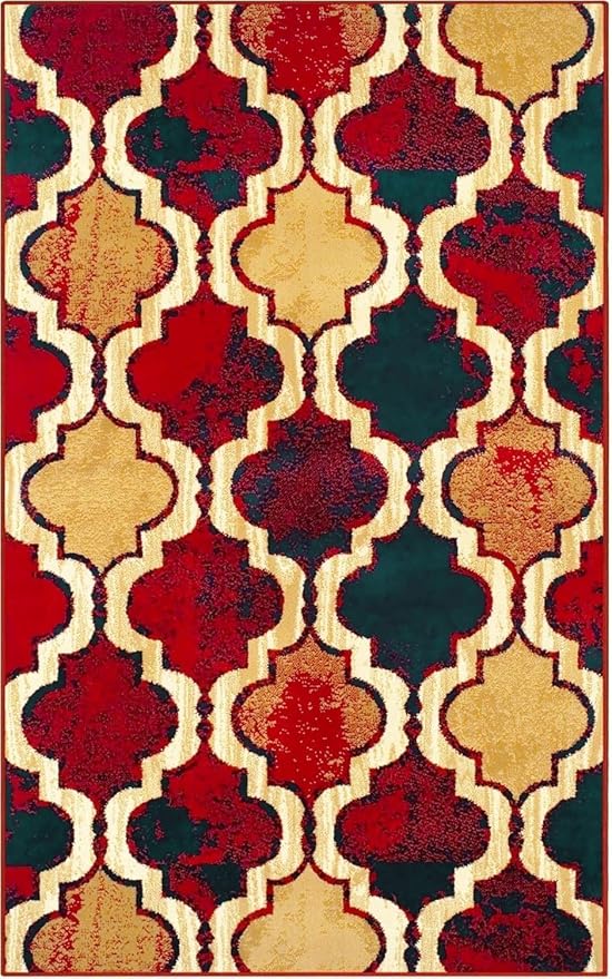 SUPERIOR Modern Indoor Area Rug, Non Slip Rug, 5'x8', Red Blue | Geometric Design Floor Décor, Easy Care High Traffic Areas Living Dining Room, Bedroom, Office, Entryway, Viking Collection
