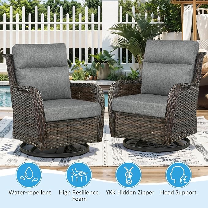 Outdoor Patio Chair Cushions 44x21x3.5 inch, Set of 2 Thicken Comfy Cushions for Rocker Non Slip Fade Shield Water Repellent High Back with Ties, Linenweave Gray