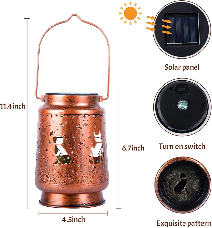 Cat Solar Lanterns Outdoor Waterproof, Cat Gifts for Women Mom Grandma, Hanging Solar Lights for Yard, Patio, Lawn, Pathway, Tabletop, Porch, Garden Decor