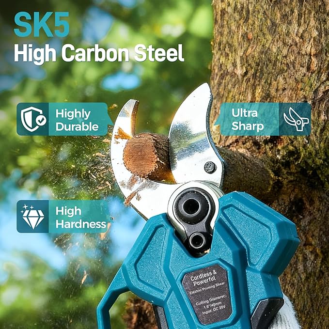 Electric Pruning Shears for Gardening, 1.6" Cutting Diameter, Portable Branch Cutter with SK5 Blades, 4 Modes, 2×4.0Ah Battery Powered Cordless Pruner for Garden Tree Trimming