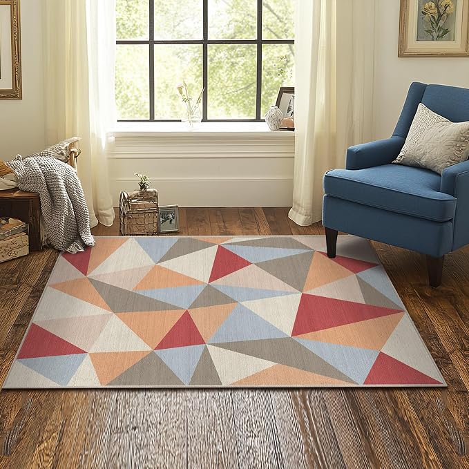 3x5 Colorful Triangle Geometric Area Rug for Bedroom Entryway Hallway Abstract Modern Rug Machine Washable Non-Slip Carpet for Bathroom Kitchen Bedside Dining Room