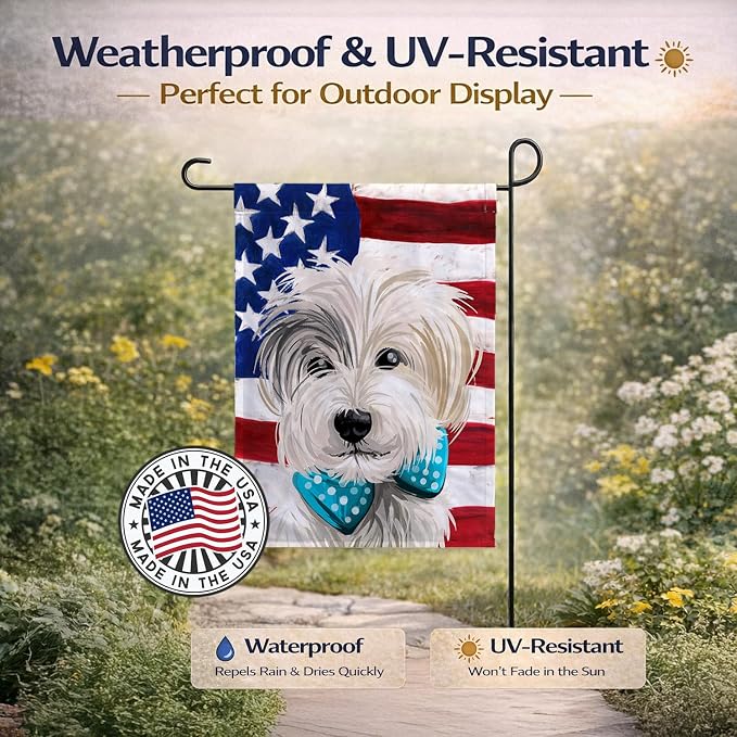 Caroline's Treasures CK6721GF Sporting Lucas Terrier American Flag Garden Flag Mailbox Flag Decorative Yard Flag Banner Outside Patio Artwork Yard Flower Beds, Garden Size, Multicolor