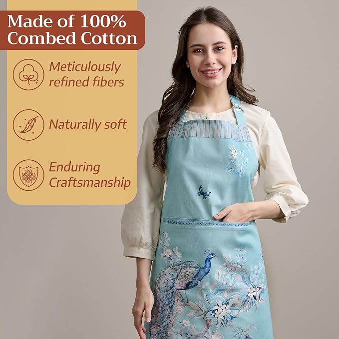 Maison d' Hermine Aprons for women with Pocket 100% Cotton (27.50"x31.50") | Adjustable Neck Strap & long ties Apron Men Chef Wedding Cooking Gardening Server Maid