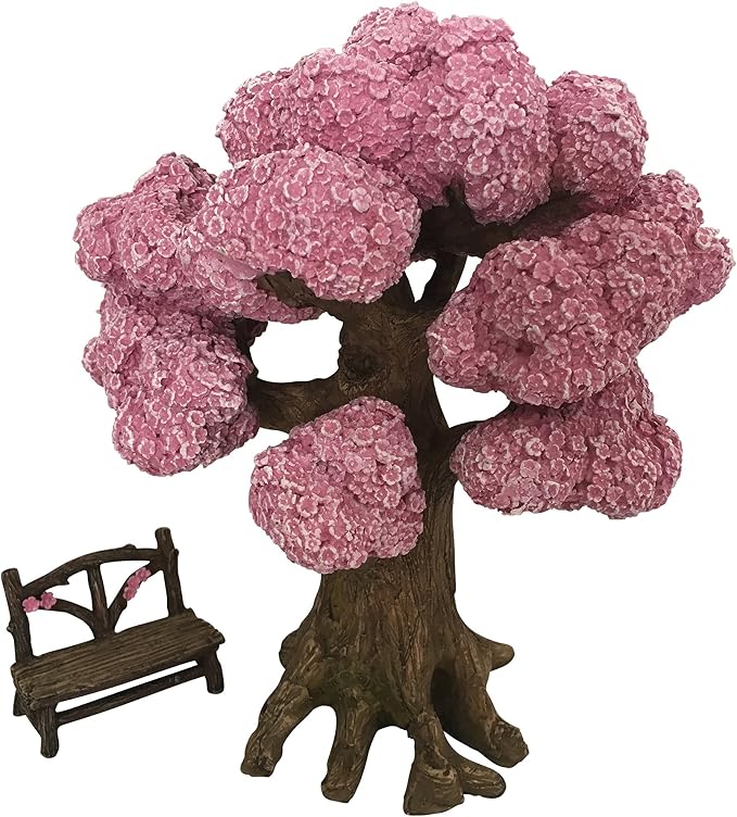 GlitZGlam Ethan's Magical Tree with Matching Bench for Enchanted Garden (9 Inch Tall) - Fairy Garden Accessory
