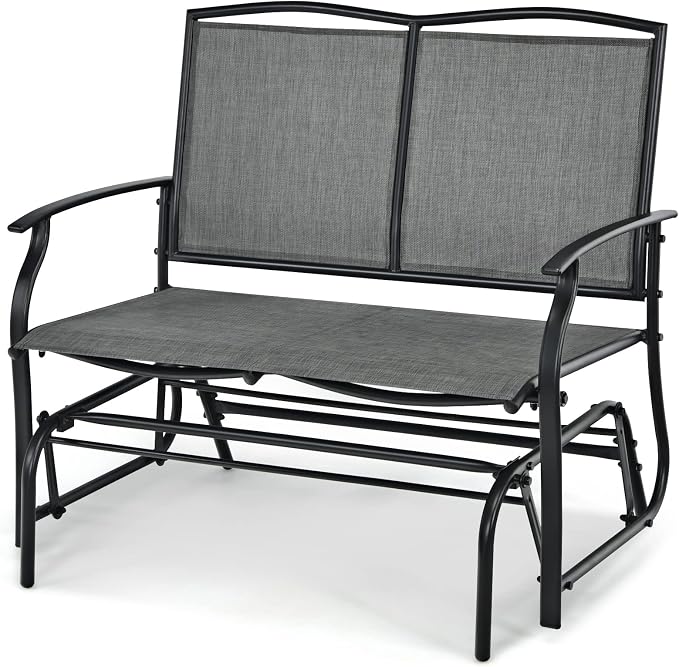Tangkula 2-Person Patio Glider Bench, Outdoor Rocker Glider Loveseat Chair W/Heavy-Duty Steel Frame, Breathable Seat Fabric, Rocking Lounge Chair for Poolside, Garden, Backyard (Grey)