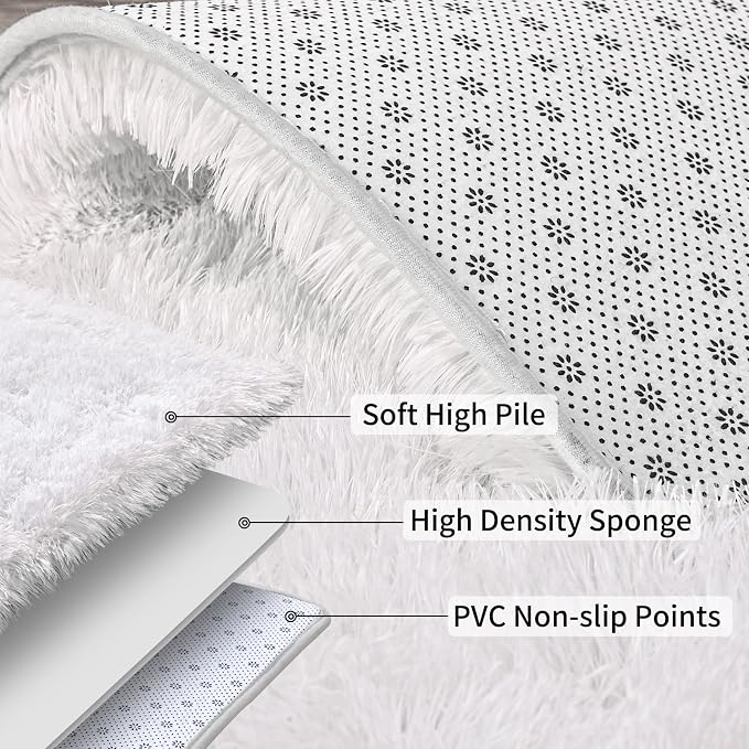8x10 Large Area Rugs for Living Room, Fluffy Washable White | Upgrade Non-slip, 8 x 10 Big Shag Rug for Girls Bedroom Kids Nursery, Modern Shaggy Furry Carpet for Dorm, Flame Resistant