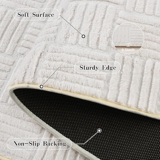 White Washable Shag Area Rug for Living Room, 6x9 Modern Geometric Non Slip Bedroom Rugs, Fluffy Soft Thick Carpet for Girls Kids Room, Dorm, Office, and Home Decor