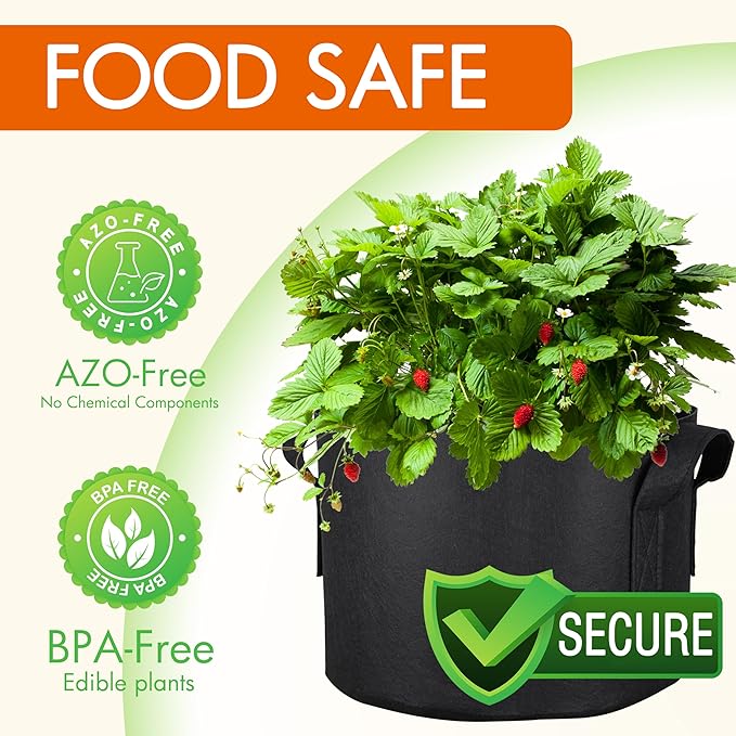 Gardzen 20-Pack 10 Gallon Grow Bags, 300G Thickened Aeration Fabric Pots with Handles, Heavy Duty Plant Bags for Plants