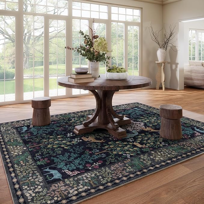 9x12 Area Rugs for Living Room: Washable Bedroom Rug Vintage Area Rug Stain Resistant Non Slip Low Pile Lightweight Soft Carpets for Living Room Dining Room Kitchen Nursery Kids Room Farmhouse Indoor