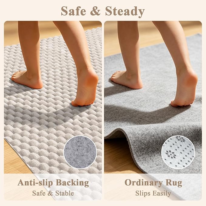 6x9 Area Rug for Living Room, Beige Washable 3D Bubble Bedroom Rug | Non Slip High Low Pile Hexagon Floor Mat for Dorm, Modern Soft Fluffy Carpet for Dining Room, Office and Nursery