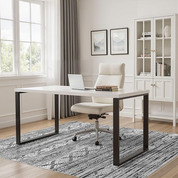 Nakagishi 8x10 Area Rugs Living Room: Washable Large Neutral Soft Rug Stain Resistant Non-Slip Carpet for Men Modern Home Enthusiasts Aged 25-45 - High Traffic Areas - Bedroom Office - Black White