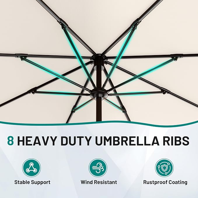AreShark 12 FT Patio Umbrella for Outdoor, Outdoor Table Umbrella with Push Button Tilt and Crank, Outdoor Patio Umbrellas with 8 Sturdy Ribs, Patio Umbrellas for Market, Garden, Pool (Cream White)