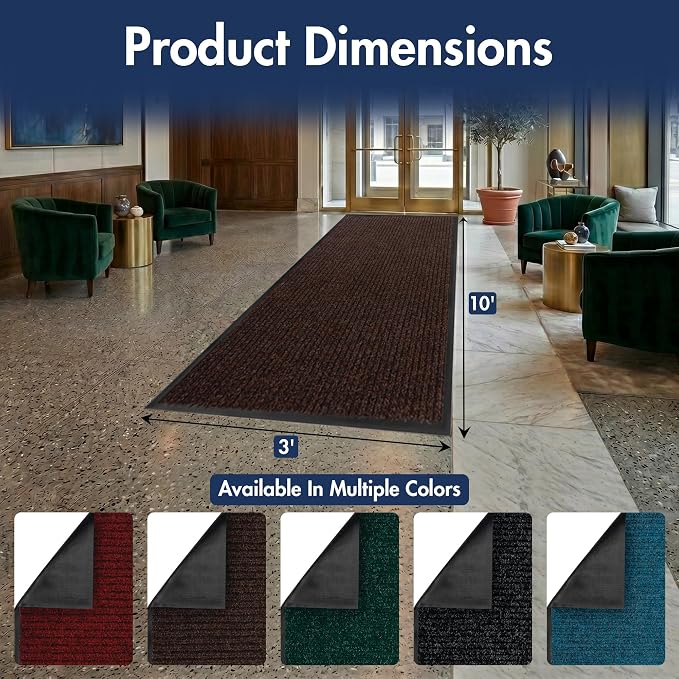 Notrax 109 Industrial Door Mat, 3' x 10' Large Entrance Mat, Heavy Duty Commercial Rugs for Entryway, Welcome Lobbies, Garage, and Mudroom, Made in the USA, Brown, Brush Step 109S0310BR