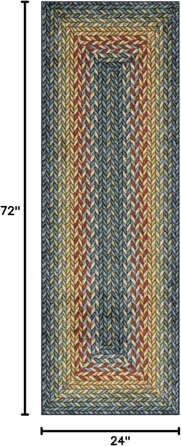 Maples Rugs Marion Bohemian Braided-Style Print Runner Rug – Made in USA – Washable, Non-Slip Indoor Runner for Hallway, Kitchen, and Laundry Room, 2' x 6', Multi-Color