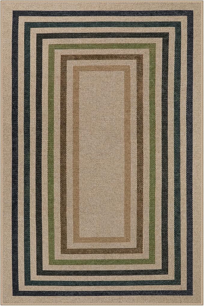 Lahome Enfys Modern Geometric Easy Jute Rug, 4x6 Washable Indoor Outdoor Carpet for Patio Living Room Farmhouse Natural Area Rug, Non Slip Contemporary Throw Mat for Entryway Office Dining Room