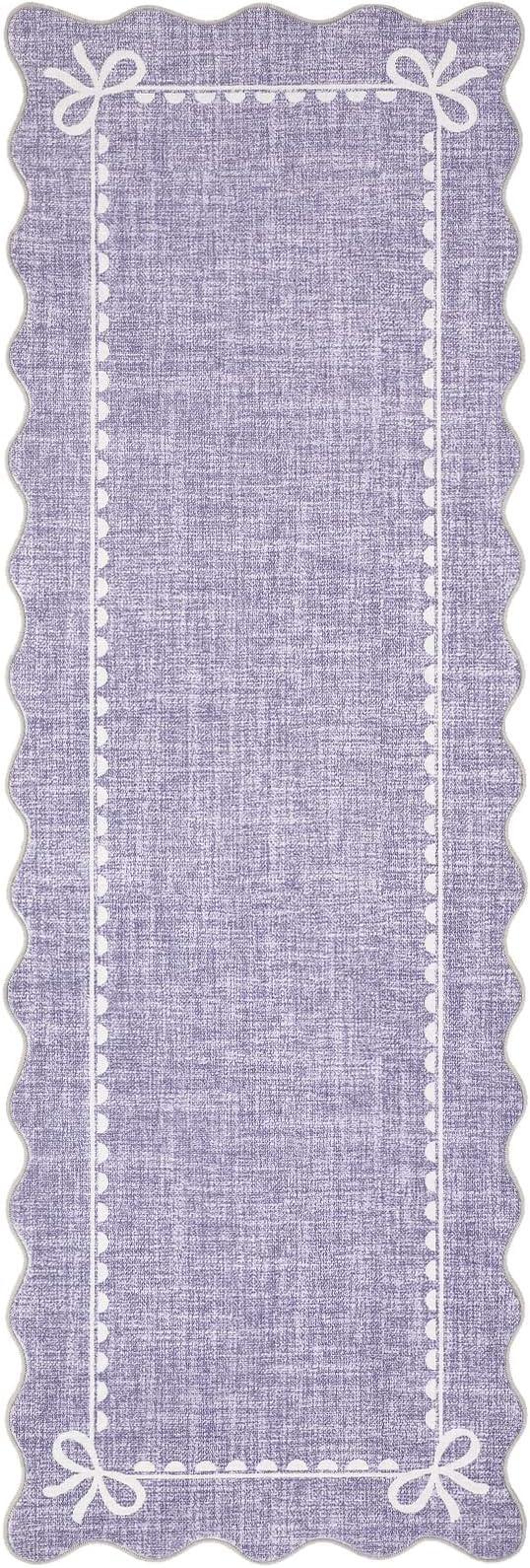 GarveeHome Scalloped Hallway Runner Rug 2.5x8 Non Slip Bedroom Rugs,Purple | Washable Bow Rug for Girls Dorm Nursery Living Room Entyrway Kitchen, Soft Low Pile Ultra-Thin Stain Resistant Indoor Carpet