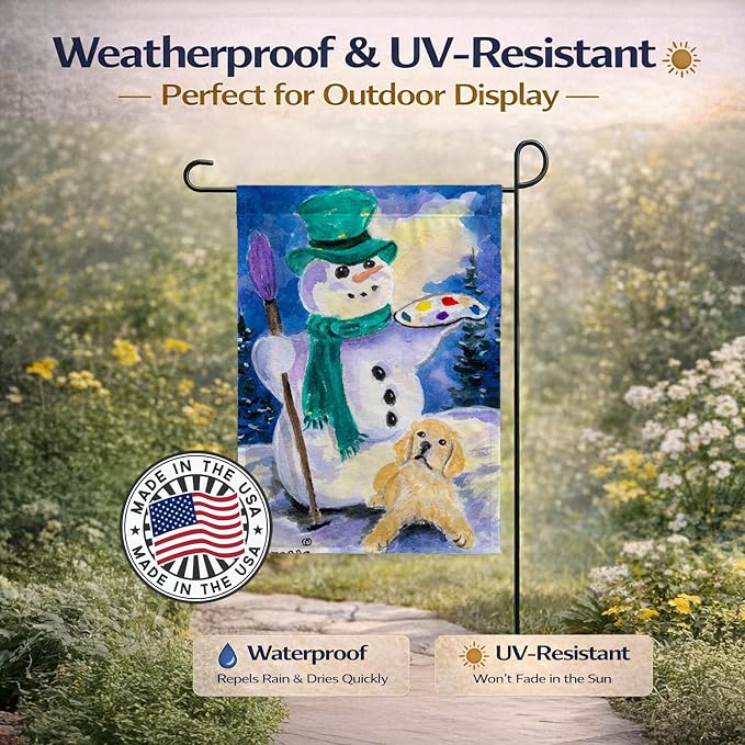 Caroline's Treasures SS8994GF Snowman with Golden Retriever Garden Flag Mailbox Flag Decorative Yard Flag Banner Outside Patio Artwork Yard Flower Beds, Garden Size, Multicolor