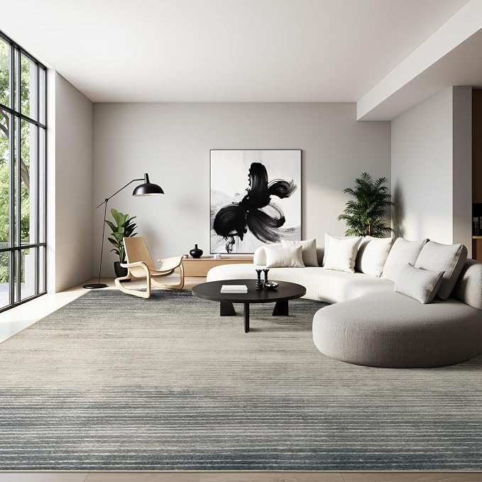 Joydeco 8x10 Area Rugs for Living Room, Washable Modern Abstract Non Slip Soft Rug, Low Pile Carpet for Bedroom, Dining Room, Home Office, Pet & Child Friendly, Beige & White & Dark Gray