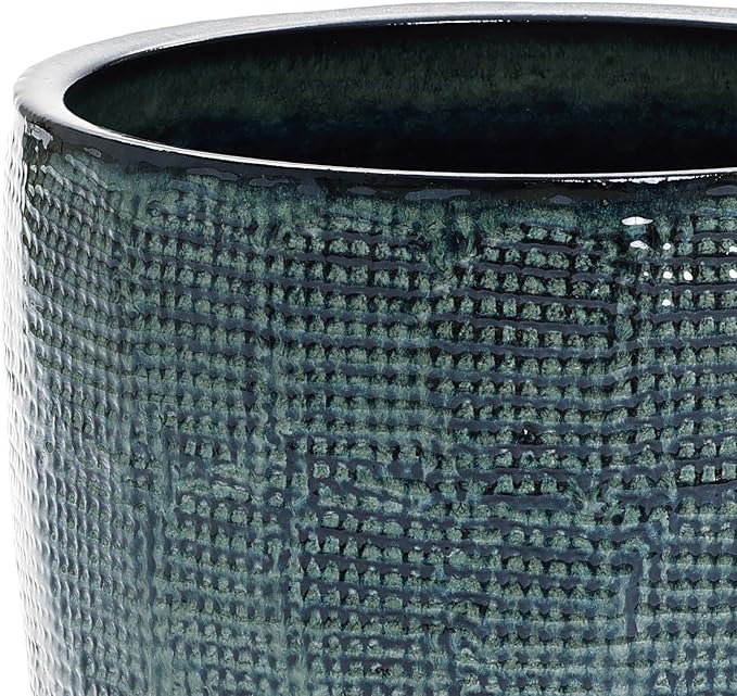 LuxenHome 15.75" Dia Large Ceramic Pots for Plants, Modern Green Glazed Planters for Outdoor Plants, Round Indoor Flower Pots with Drainage Hole and Rubber Plug for Home Garden Patio