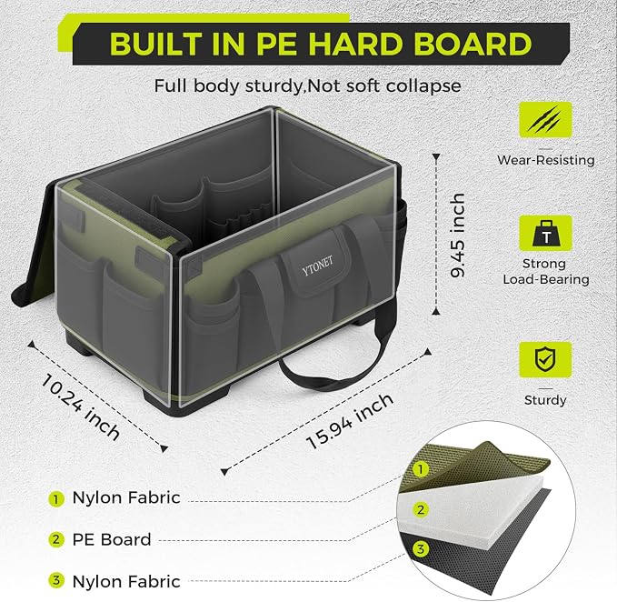 Heavy Duty Tool Bag 16-Inch, 46 Pockets Electrician Tool Bag for men with Hard Bottom & Waterproof Pocket, 1680D Tear-Proof Toolbox Organizer Tool Tote for HVAC Mechanic, Father Day Dad Birthday Gift