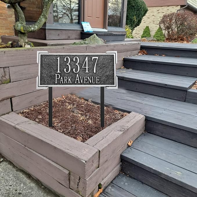 Address Sign Lawn Mounted - Custom House Number Plaque Sign,House Address Numbers for Outside House,Yard,Garden,Grass,Ground,Drive Way,Lawn, 4 Colors,12''x 5''