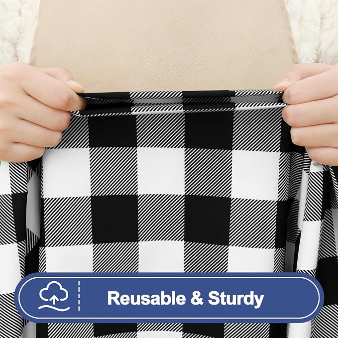 Smiry Picnic Table Cover with Bench Covers, Waterproof Elastic Fitted Tablecloths for 5 Foot Rectangle Tables, Washable Buffalo Plaid Tablecloth for Camping, Outdoor (Black & White, 30"x60")