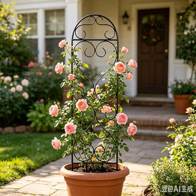 Hosley Set of 2 Iron Wave Pot Trellis 7.5" W x 27" H, Ideal Gift for Floral Arrangements Wedding or Party and Use Next to Structures Home or in Planters for Growing Floral Plants Vines and Vegetable