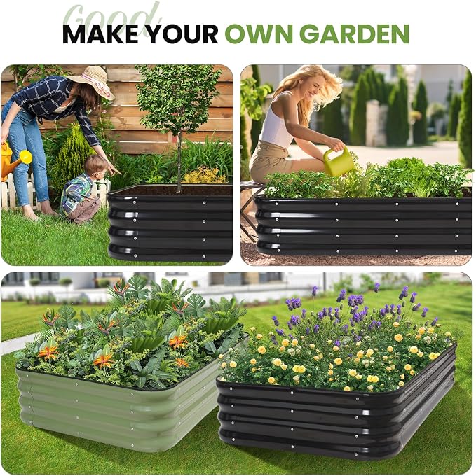 G GOOD GAIN 4-in-1 Adjustable Raised Garden Bed Kit | Galvanized Planter Boxes for Vegetables, Flowers | 12" Tall, Multiple Sizes (5x3x1ft, 4x4x1ft, 6x2x1ft, 7x1x1ft) | Outdoor Metal Raised Bed, Grey