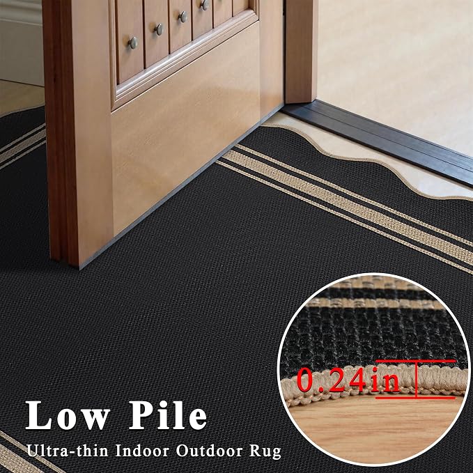 6x9 Scalloped Rug Easy Jute Washable Outdoor Patio Rug for Living Room Indoor Outdoor Black Geometric Neutral Carpet for Backyard Patio Dining Room