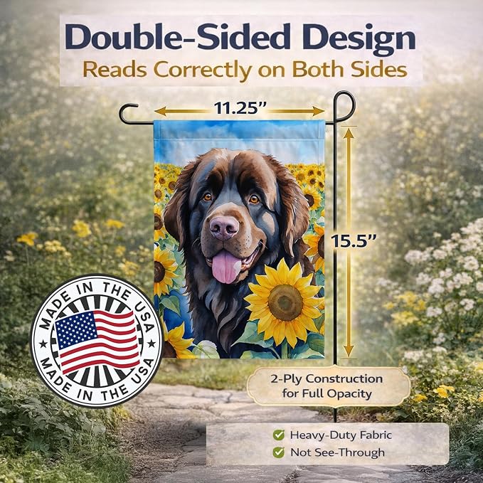 Caroline's Treasures DAC6124GF Newfoundland in Sunflowers Garden Flag Mailbox Flag Decorative Yard Flag Banner Outside Patio Artwork Yard Flower Beds, Garden Size, Multicolor