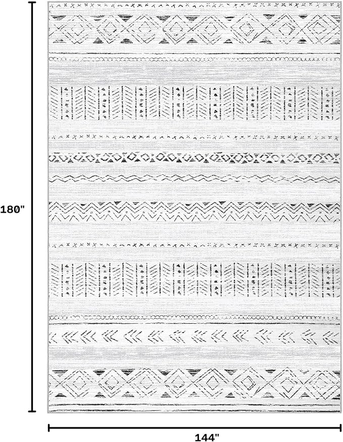 cotiled Boho 12x15 Area Rug for Living Room: Large Moroccan Washable Rug | Solve Modern Neutral Trendy Home Decor - Stain Resistan Carpet for Bedroom Farmhouse Dark Grey