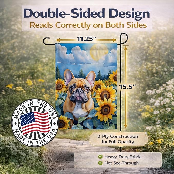 Caroline's Treasures DAC6080GF French Bulldog in Sunflowers Garden Flag Mailbox Flag Decorative Yard Flag Banner Outside Patio Artwork Yard Flower Beds, Garden Size, Multicolor