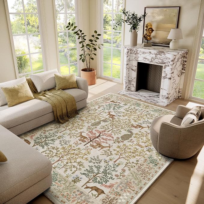 Machine Washable Rugs for Living Room: 6x9 Bedroom Rug Stain Resistant Non Slip Low Pile Lightweight Soft Carpets for Living Room Dining Room Kitchen Nursery Kids Room PlayroomFarmhouse