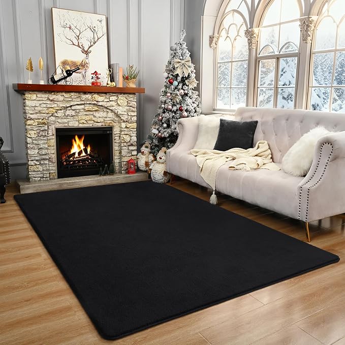 Amearea Large Area Rugs for Bedroom Living Room, 6x9 Black Memory Foam Rug | Thickened Fluffy Indoor Washable Rugs Non Slip Minimalist Carpet for Boys Girls Dorm Nursery Room Decor