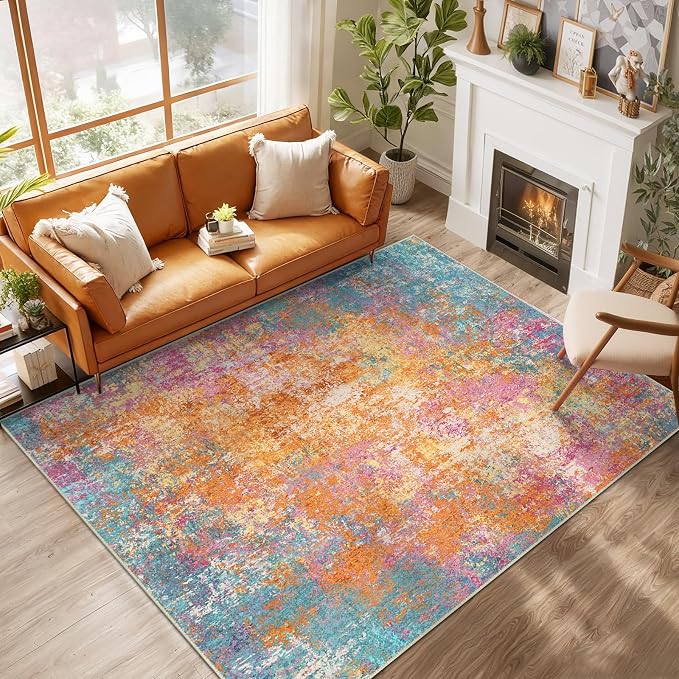RELEANY Washable 5'x7' Abstract Area Rug for Living Room Starlight | Carpet for Bedroom, Kitchen, Office, Hallway and Entryway, Printed Pattern, Non‑Slip, Soft, Stain‑Resistant, Easy to Clean