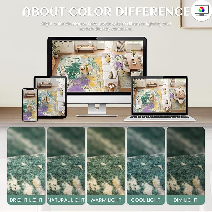 8x10 Rugs for Living Room - Modern Abstract Washable Rug, Ultra Soft Non Slip Low Pile Large Rugs, Floor Carpet for Bedroom Dining Room Office Laundry Nursery Home（Oil Painting Colors）