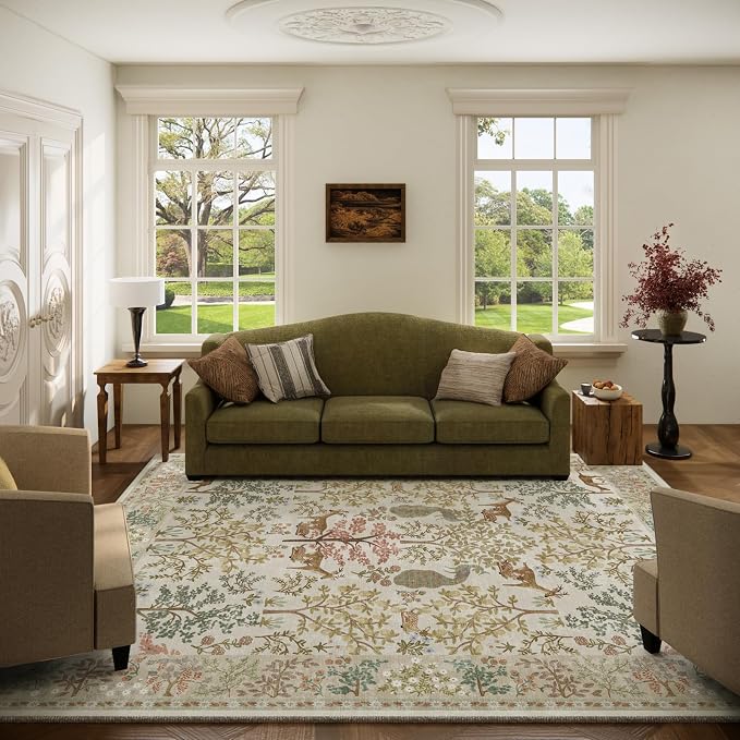 5x7 Area Rugs for Living Room: Washable Rug Vintage Area Rug Stain Resistant Non Slip Low Pile Lightweight Soft Carpets Rugs for Bedroom Dining Room Kitchen Nursery Kids Room Farmhouse Indoor