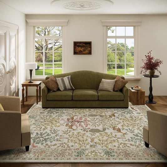 5x7 Area Rugs for Living Room: Washable Rug Vintage Area Rug Stain Resistant Non Slip Low Pile Lightweight Soft Carpets Rugs for Bedroom Dining Room Kitchen Nursery Kids Room Farmhouse Indoor