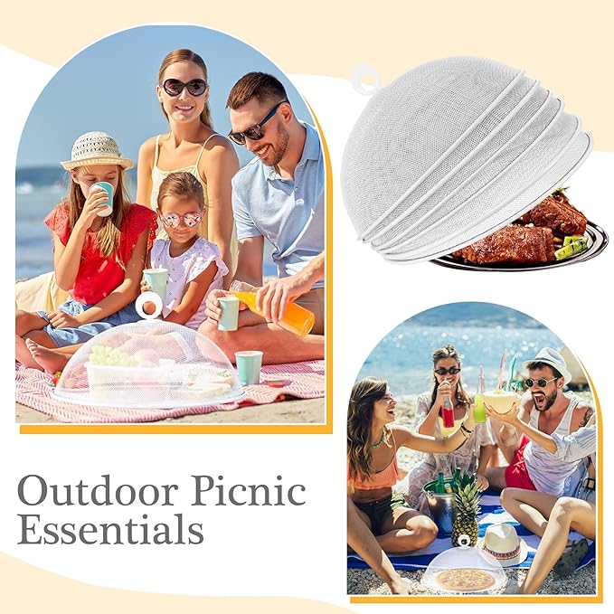 Gerrii 6 Pcs Metal Mesh Food Cover Outdoor Mesh Food Tents Dome Screen Plate Covers for Dinner Plates Reusable Fruit Fly Nets Picnic Umbrella for Table, BBQ, Camping, Party(White,11 Inch)