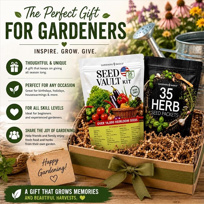 Gardeners Basics Seed Vault + Medicinal Herb Seed Bundle | 70 Heirloom Vegetable & Herb Varieties | 35,000+ Non-GMO Heirloom Seeds for Gardening, Homesteading & Prepping