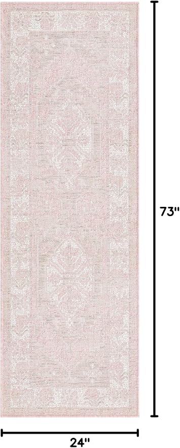Unique Loom Outdoor Traditional Collection Area Rug - Valeria (2' x 6' 1" Runner, Pink/ Ivory)