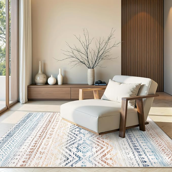 Miukiki 4x6 Washable Area Rug Non Slip Rug for Living Room Multi | Moroccan Soft Low Pile Indoor Area Rug for Living Room Bedroom Dining Room Stain Resistant Carpet with Easy Care 4'x6'