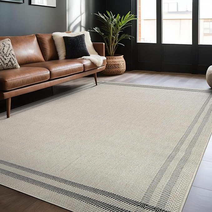 Luul Home Easy Jute Rugs 8x10 Bordered Bone Color Living Room Indoor Outdoor Area Rug for Patio and Kitchen Rug High Traffic Washable Easy to Clean Solid Boho Woven Design Outside Carpet (8 x 10)