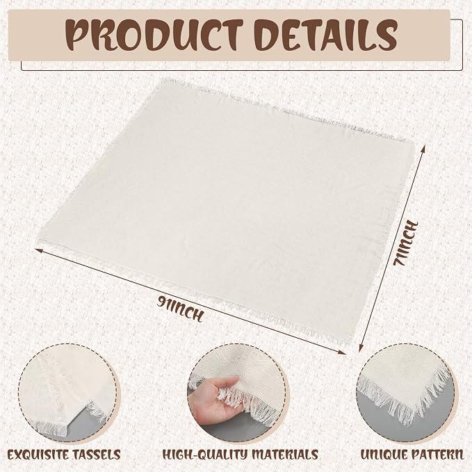 Beeveer 8 Pcs White Picnic Kit Extra Large Outdoor Boho Picnic Blanket 91x71'', Low Table Runner, 6 Throw Pillow Covers, Woven Cotton Yarn Oversize Washable Beach Blanket for Camp Wedding Garden Decor