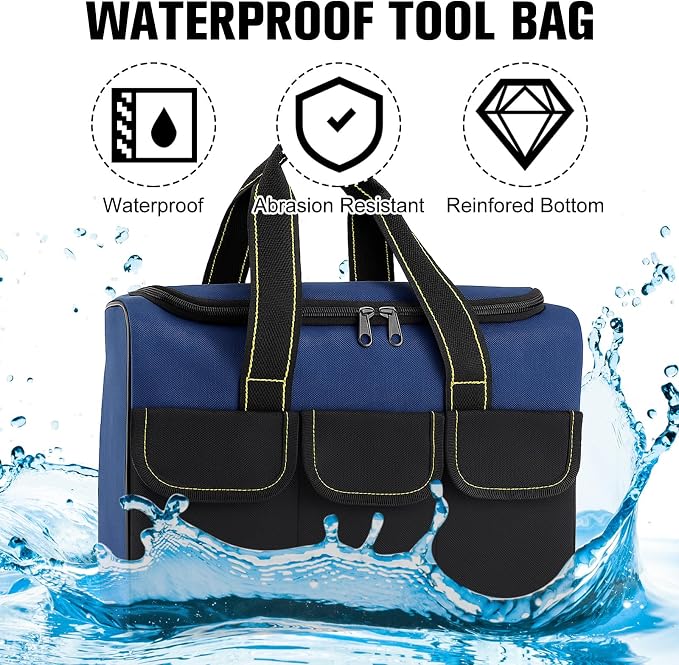Sanwuta 3 Pack Tool Bag for Men Waterproof, 16 Inch Heavy Duty Tool Boxes Wide Mouth Tote Wide Open Mouth Storage Case for Various Instrument, Electrician Carpenter Mechanic